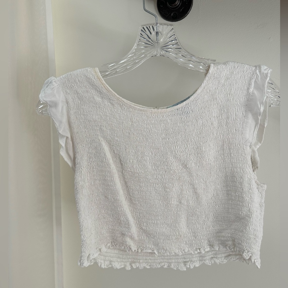 She and sky cropped white shirt